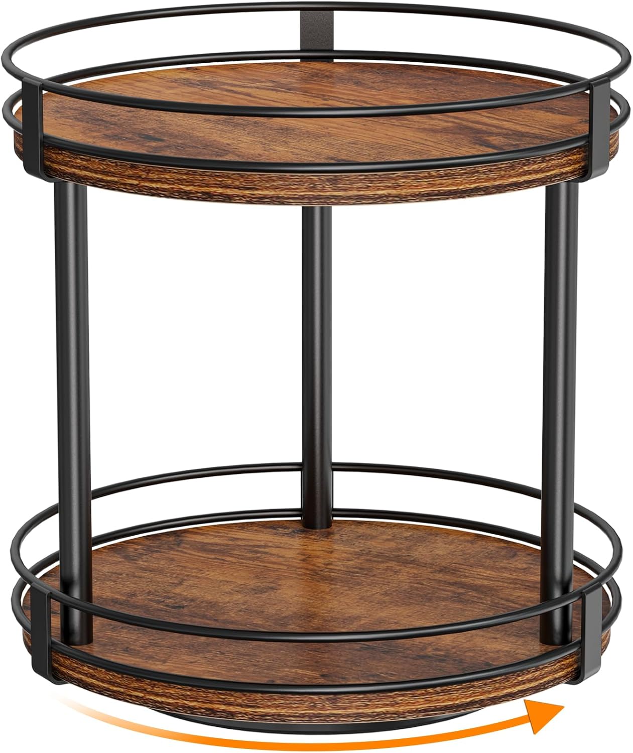 Rotating Spice Rack, 2 Tier Lazy Susan Organizer, Wood Kitchen Countertop Organizer