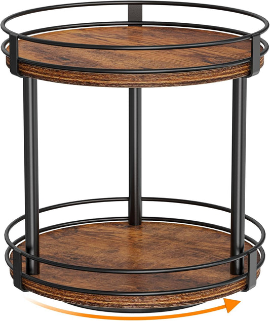 Rotating Spice Rack, 2 Tier Lazy Susan Organizer, Wood Kitchen Countertop Organizer
