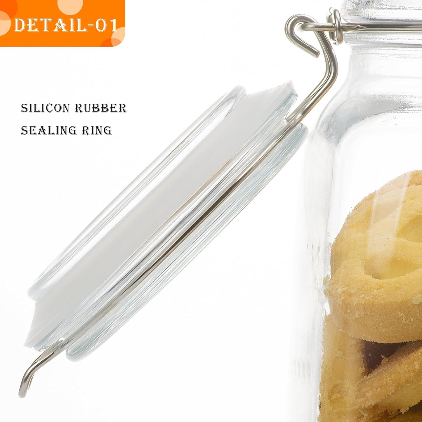 50oz Square Glass Food Storage Jars with Airtight Clamp Lids