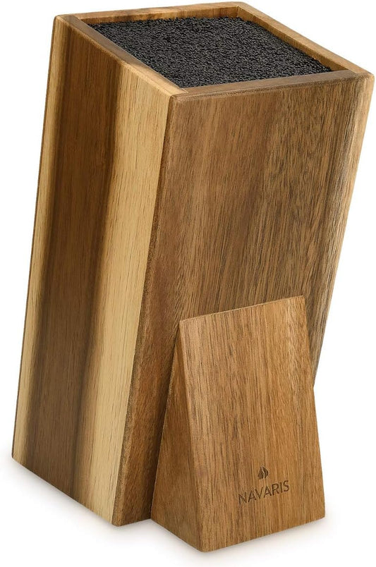 Universal Knife Block Holder - Acacia Wood Stand with Bristles to Fit Different Sizes of Knives