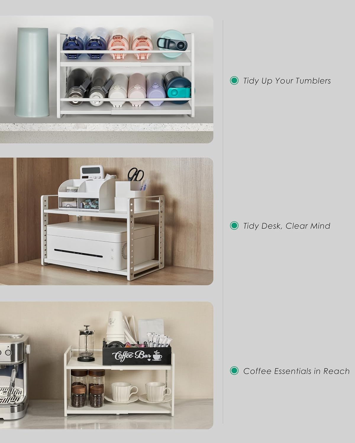 Desk Organizer Shelf, 2-Tier Expandable Metal Desktop Shelves with Multiple Setup