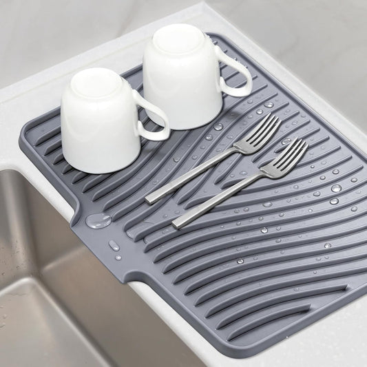 Silicone Dish Drying Mat, Stone Drying Mat for Kitchen Counter with Built-In Drain