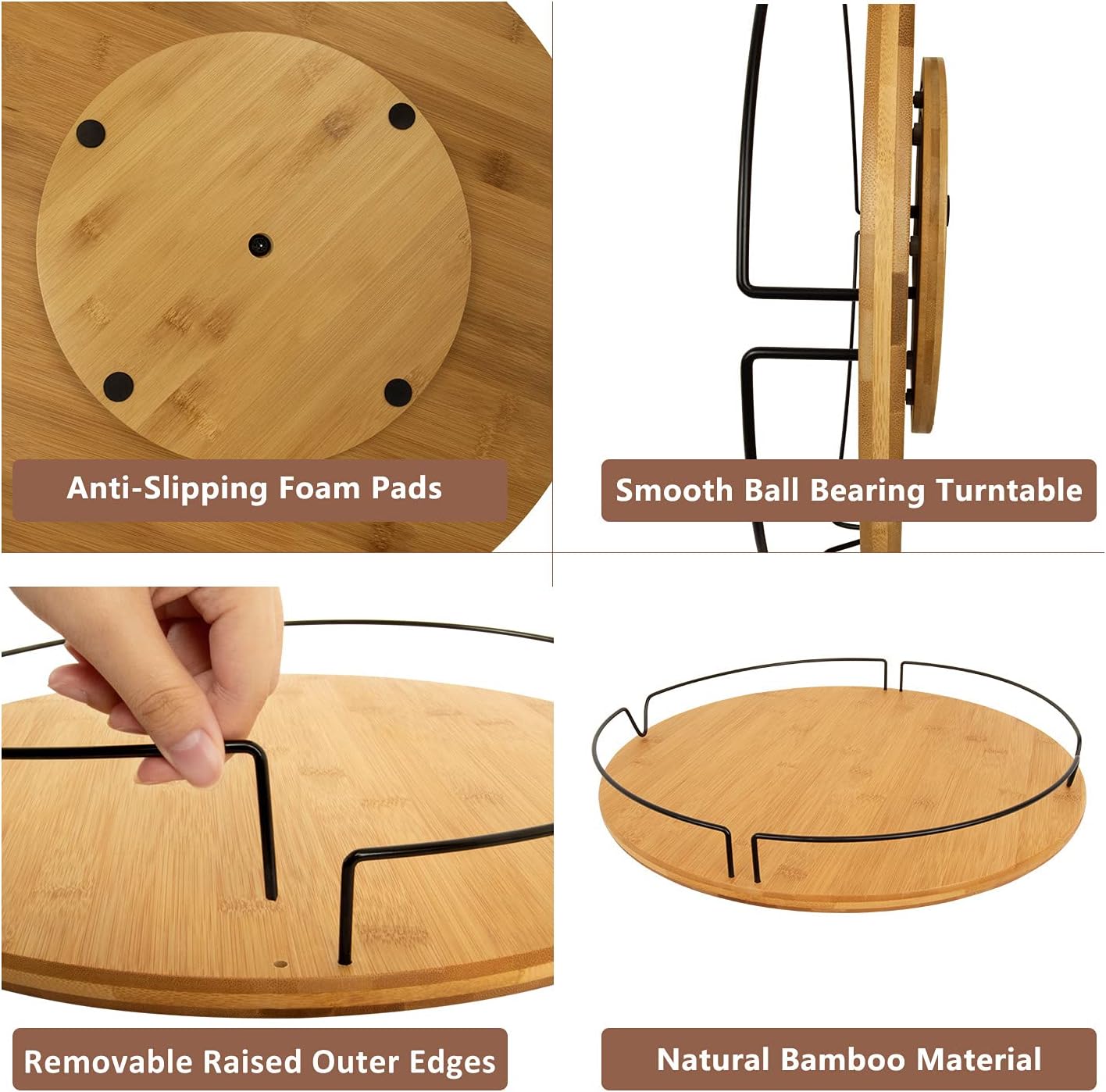 Large Lazy Susan Turntable – 18" Bamboo Spice Organizer - Wooden Lazy Susan for Kitchen Table