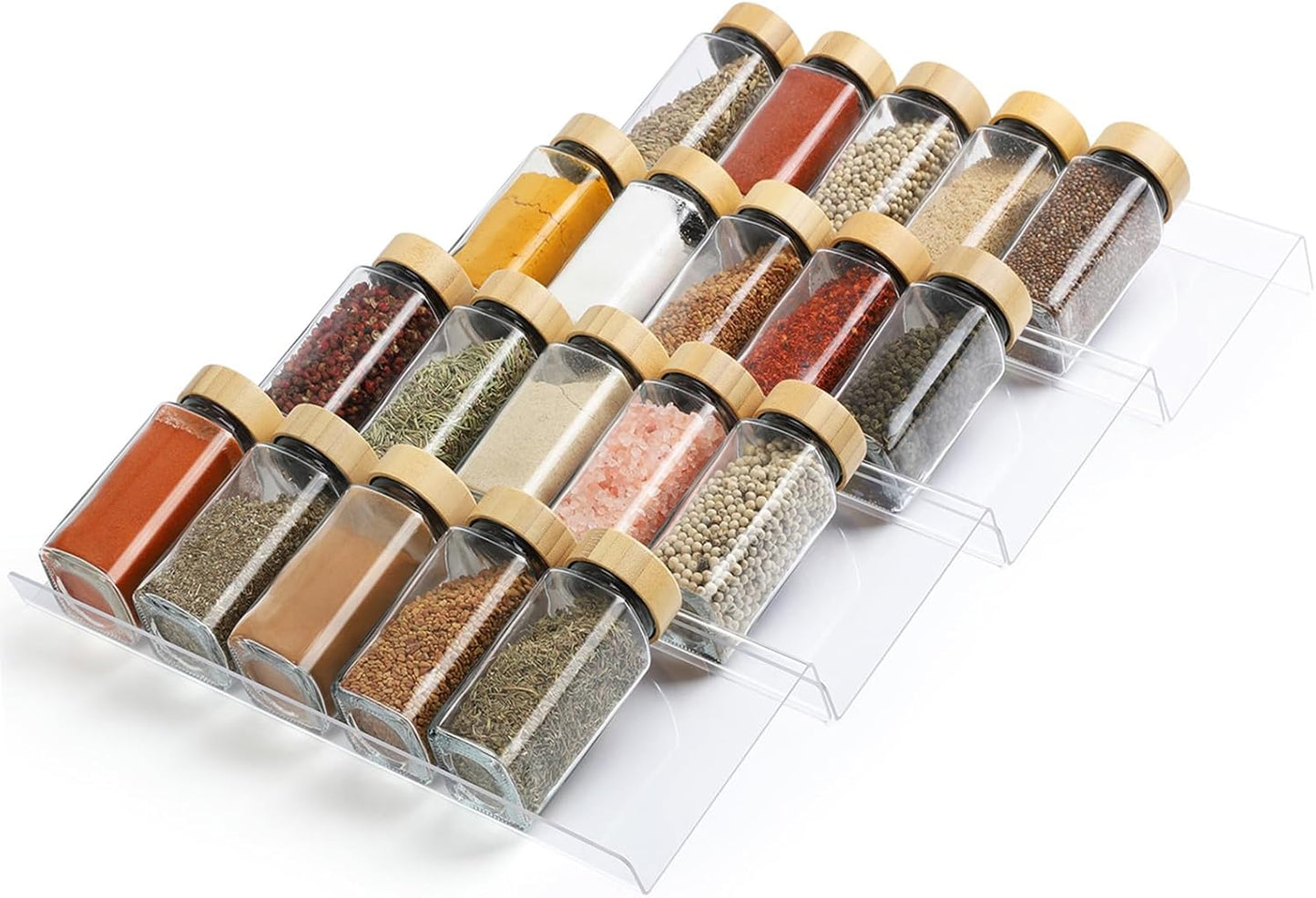 Spice Drawer Organizer 4 Tier, Acrylic Seasoning Organizer Rack, Clear Spice Rack Tray