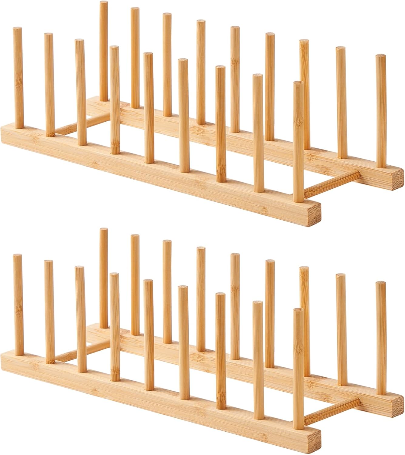 Bamboo Dish Drying Rack-2 PCS Pot Lid Plate Rack Organizer Holder for Cabinet-Cutting Board Organizer for Dish, Pot Lid, Bowl, Cup, Cutting Board