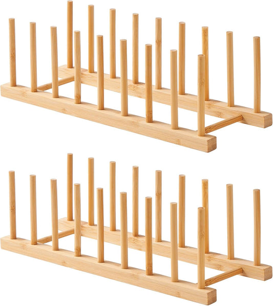 Bamboo Dish Drying Rack-2 PCS Pot Lid Plate Rack Organizer Holder for Cabinet-Cutting Board Organizer for Dish, Pot Lid, Bowl, Cup, Cutting Board
