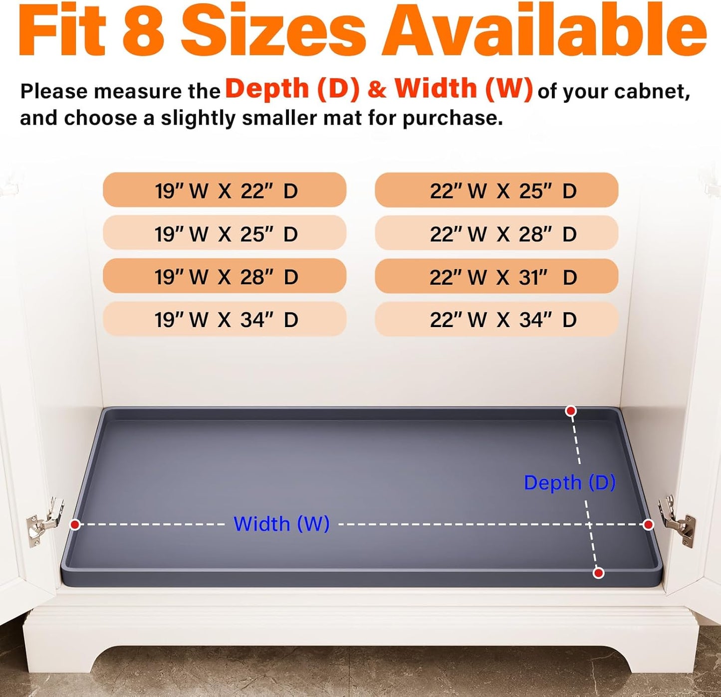 Waterproof Under Sink Mat 34" x 19" Shelf Liner for Kitchen and Bathroom, Cabinet Protector