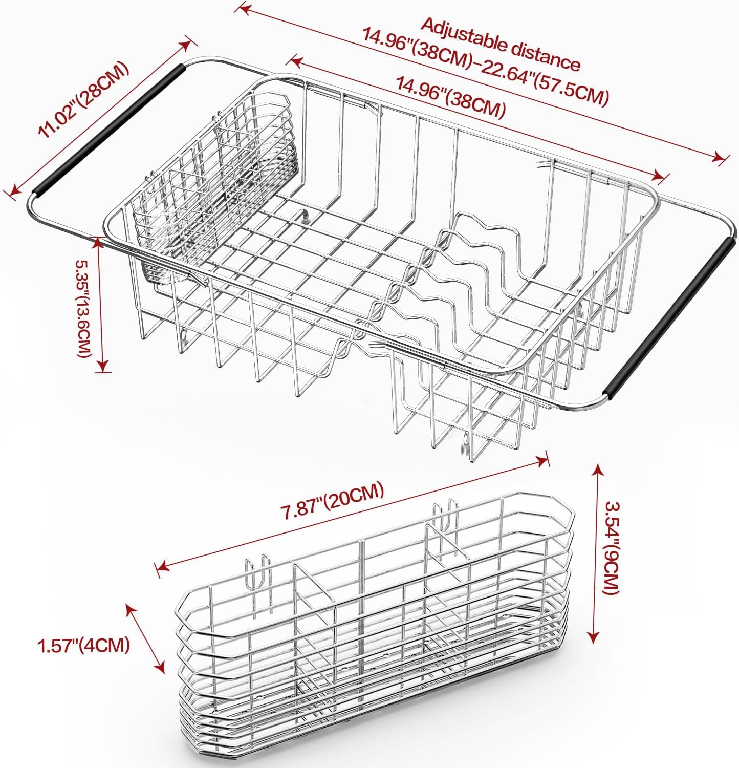 Large Dish Drainer Rack in Sink Adjustable