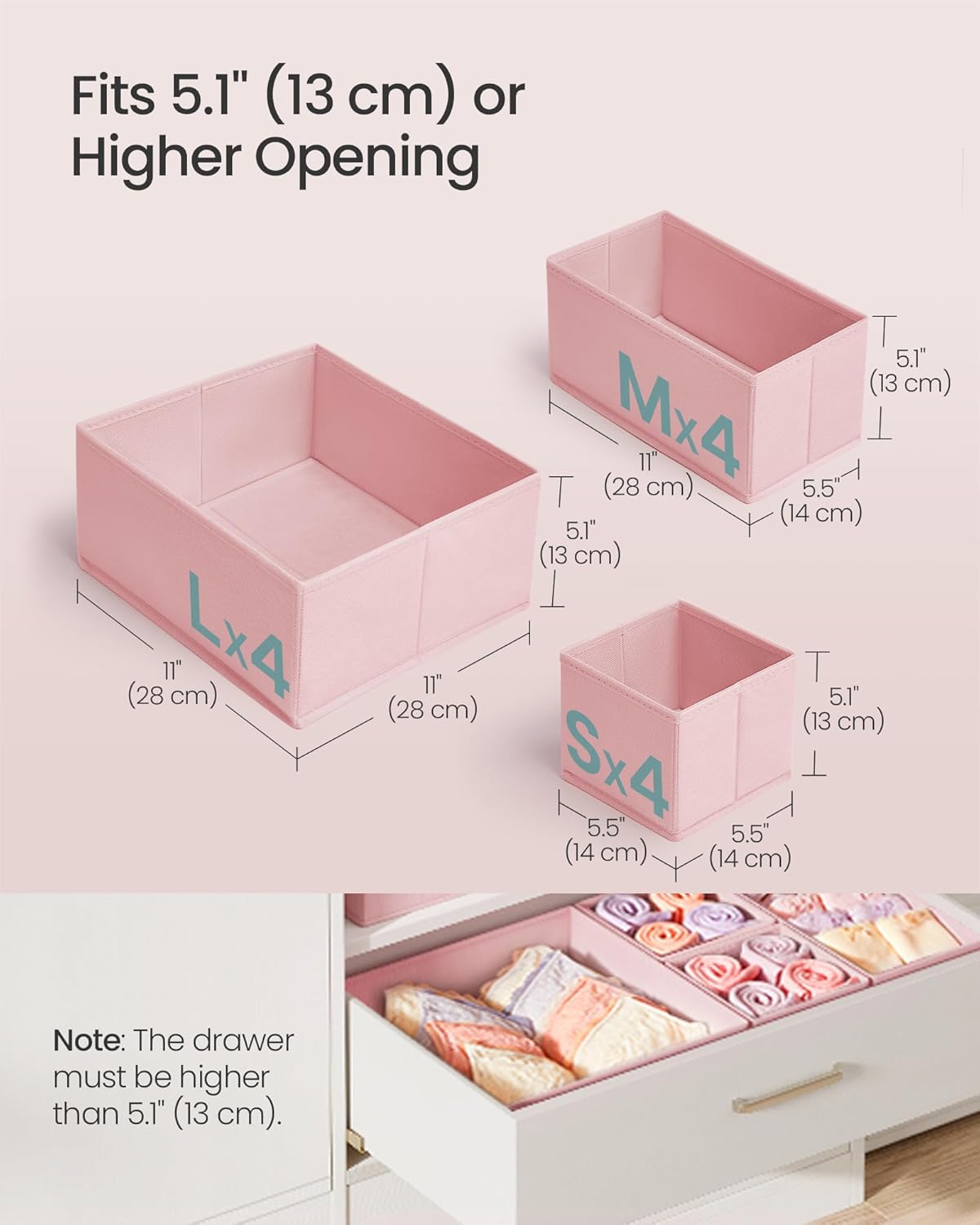 Drawer Organizers, Dresser Divider Organizers, Set of 12, Foldable Fabric Storage Boxes for Socks