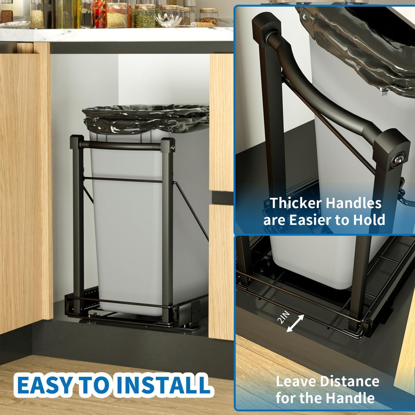 Adjustable Under Cabinet Trash Can Organizer with Soft Close Rail