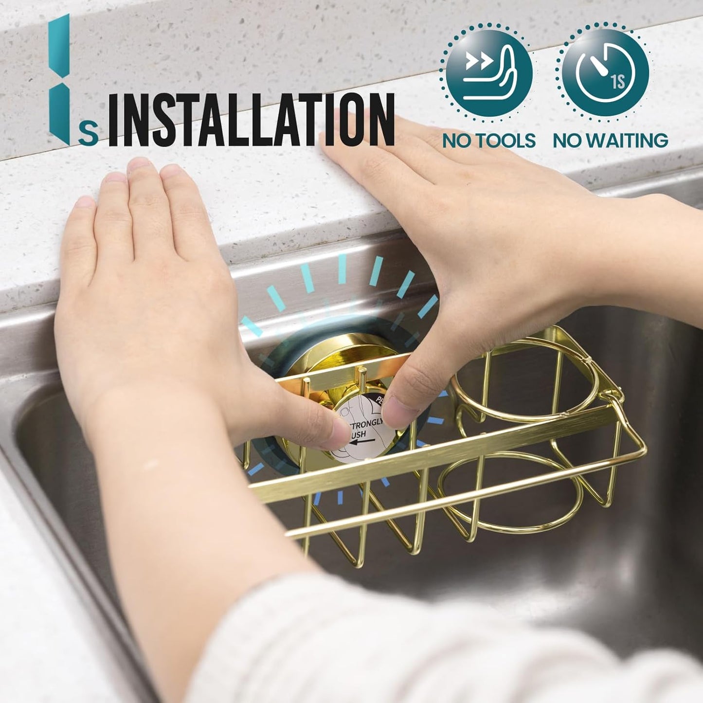 Sponge Holder with Strong Suction Cup, 4-in-1 Rustproof Sink Organizer - Sink Caddy Holds Sponges