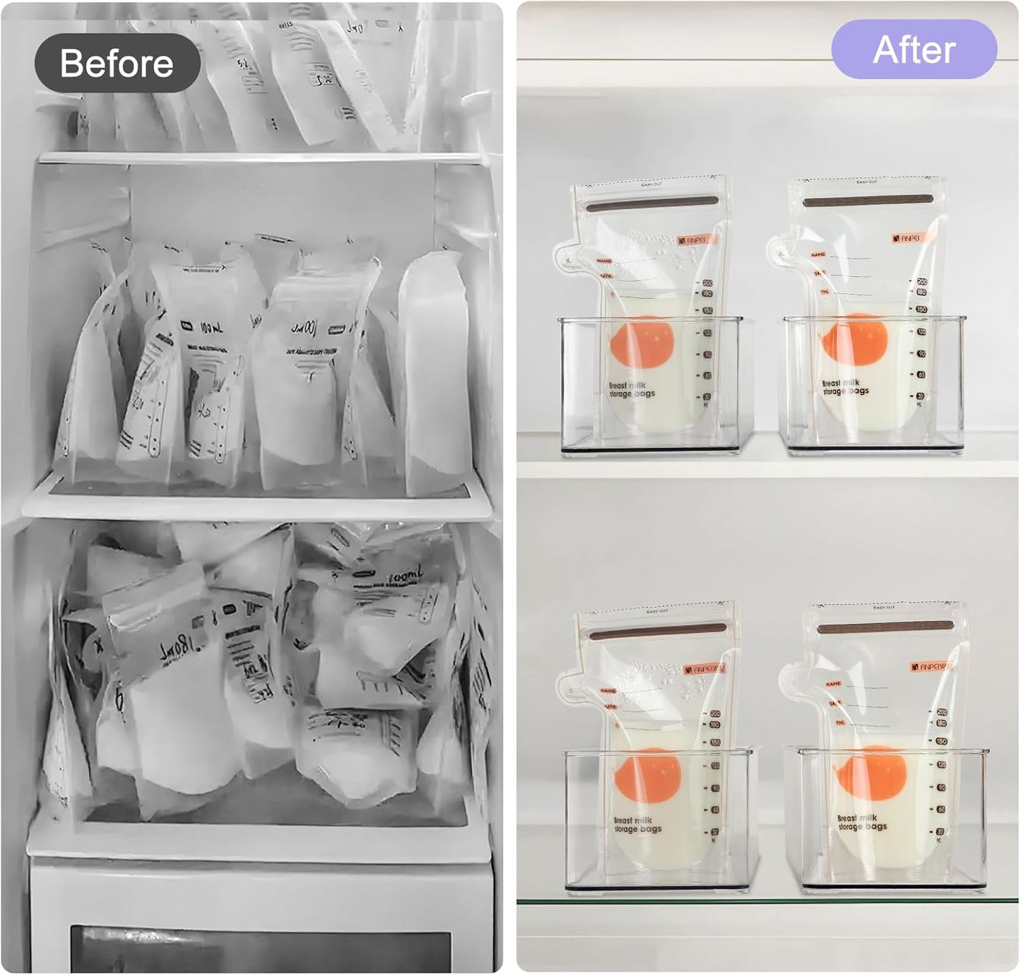 4 Pcs Storage Container Breastmilk for Fridge, Clear Organizer Bins for Milk Bags