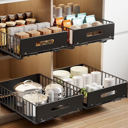 2 Pack Pull Out Cabinet Organizer, Slide Out Drawers for Cabinets, Peel and Stick