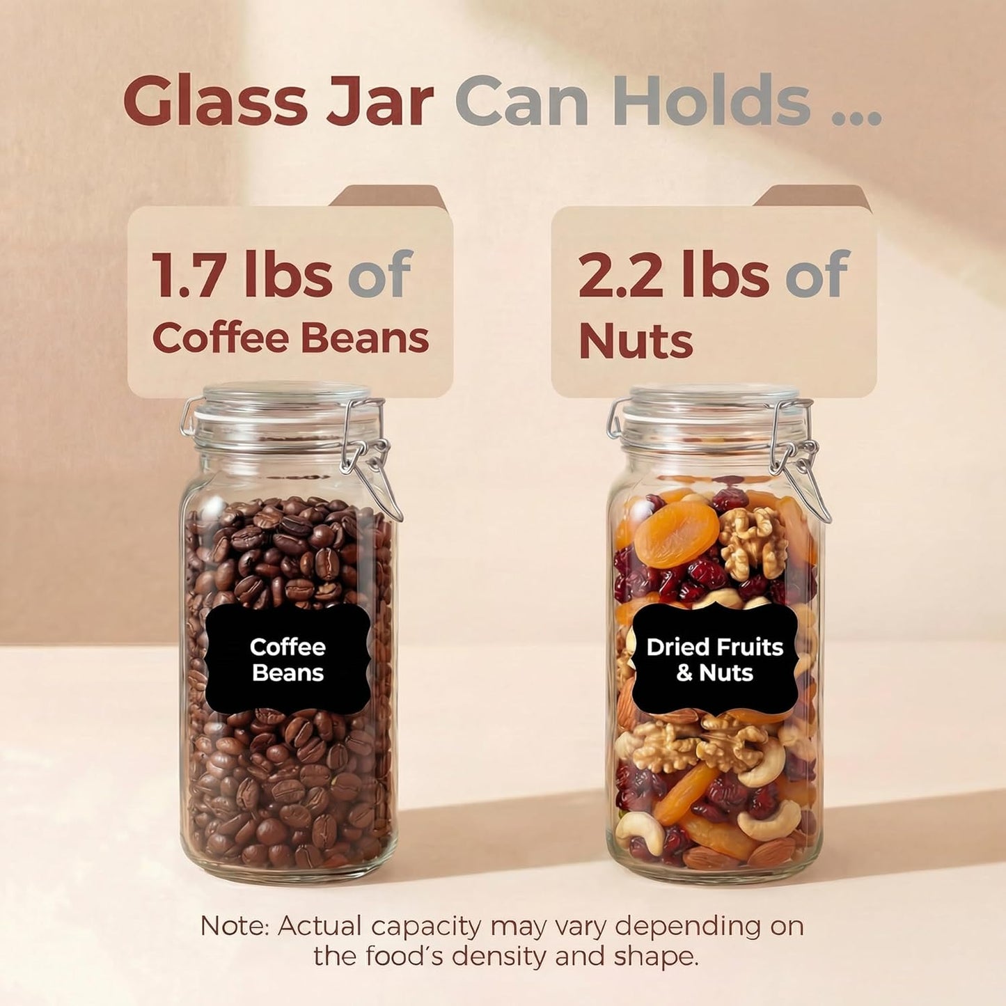 78oz - 3 Pack Square Glass Jars with Airtight Lid, Wide Mouth Mason Jars with Clamp Lids