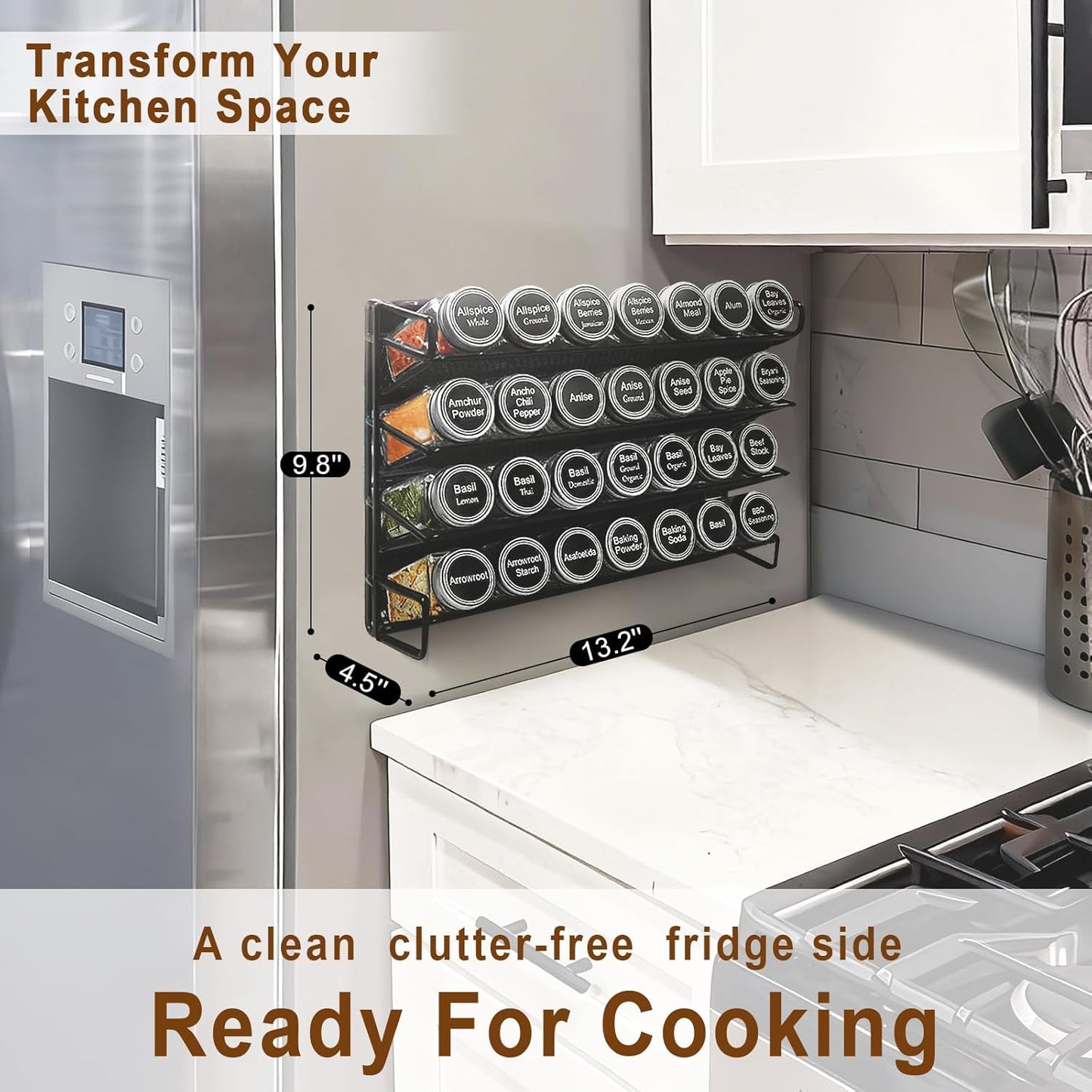 Magnetic Spice Rack Organizer for Refrigerator with 28 Spice Jars, 386 Spice Labels, 4 Hook