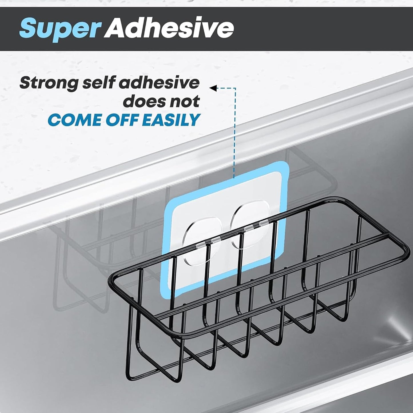 Adhesive Kitchen Sink Sponge Holder + Dish Cloth Hanger + Soap Holder, 2-in-1 Kitchen Sink Caddy
