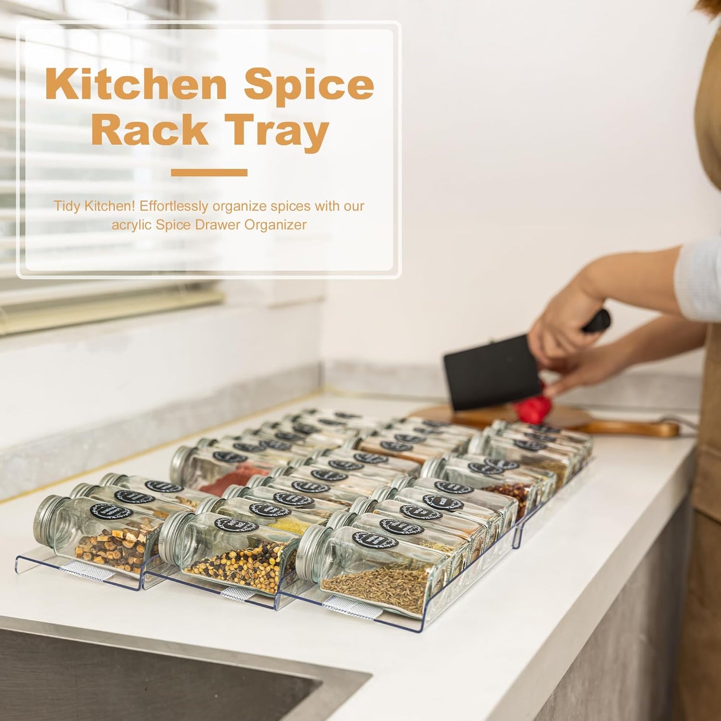 8-Pack Spice Drawer Organizer, Expandable Acrylic Seasoning Rack (13" to 26") with Anti-Slip Mat