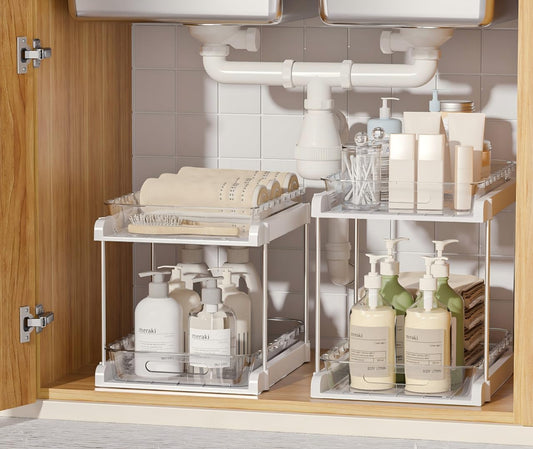 2-Tier Pull Out Under Sink Organizers for Kitchen, Bathroom, Pantry