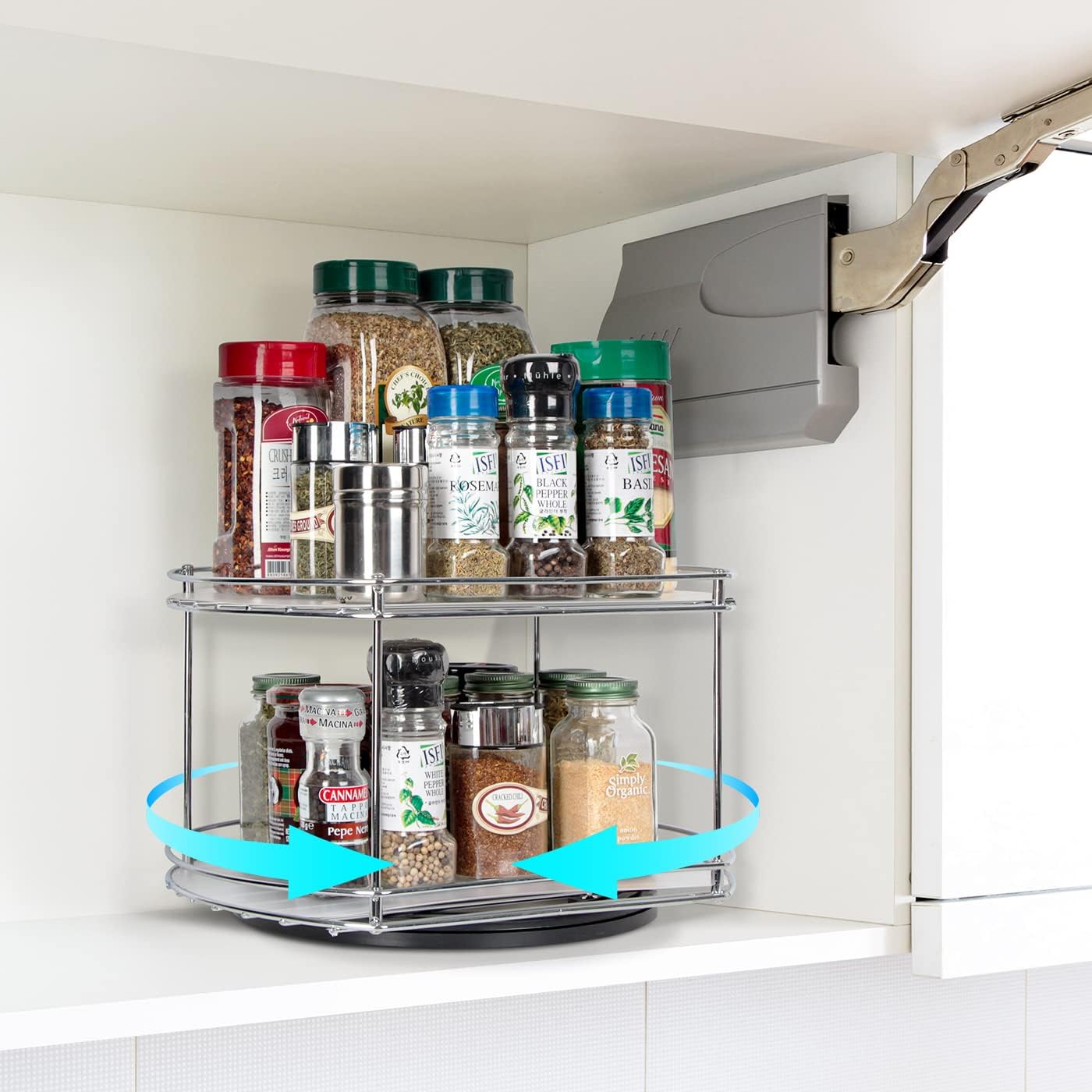 2 Tier Lazy Susan Turntable Cabinet Organizer - Rotating Spice Rack Storage Container