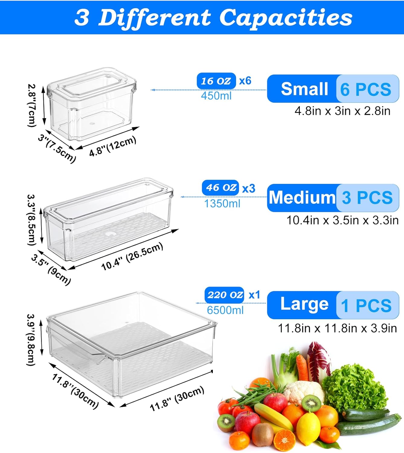 10-Pack Clear Fridge Organizer Bins with Lids, Stackable Refrigerator Storage Containers