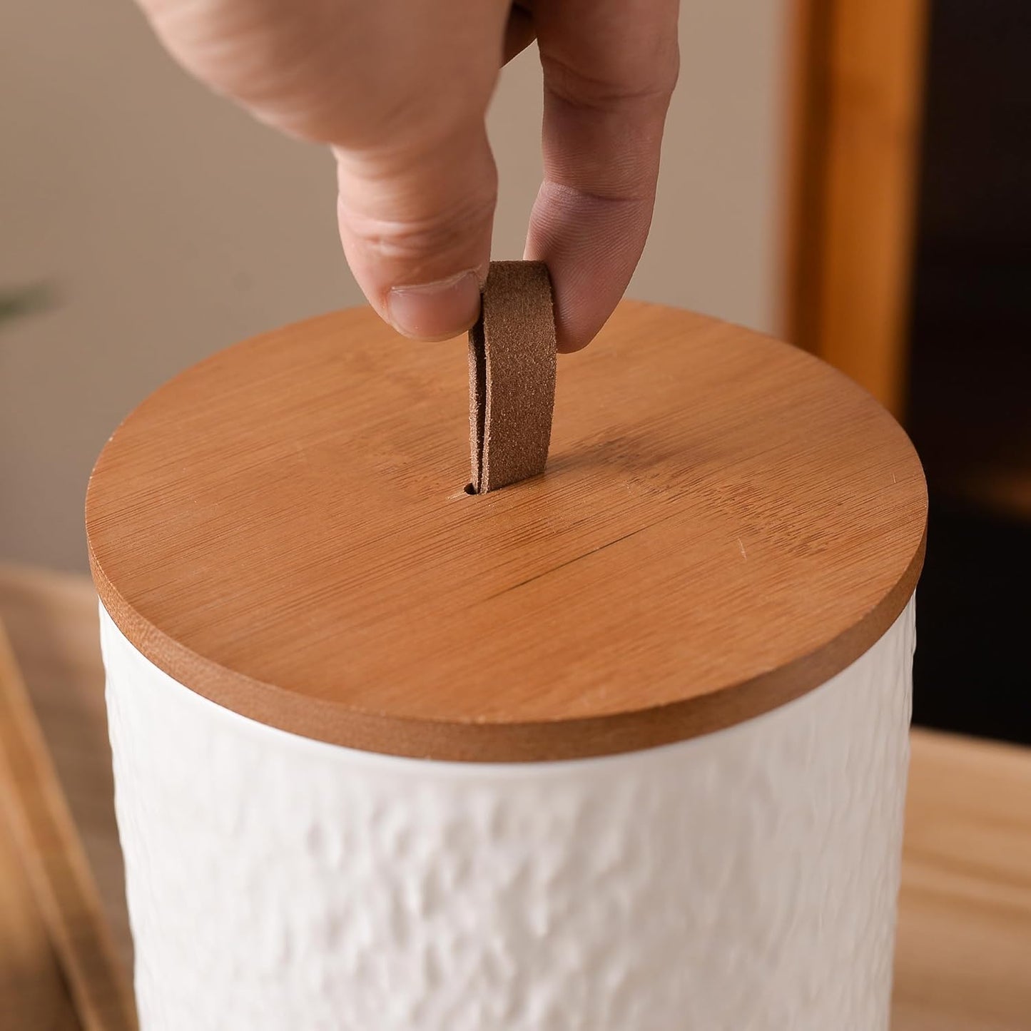 White Ceramic Canister Set with Wooden Lid