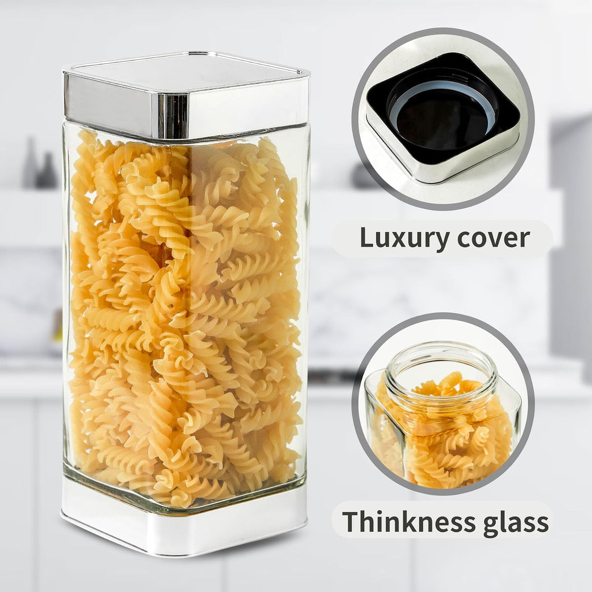 Glass Storage Jars-Large Kitchen Glass Canisters with Airtig