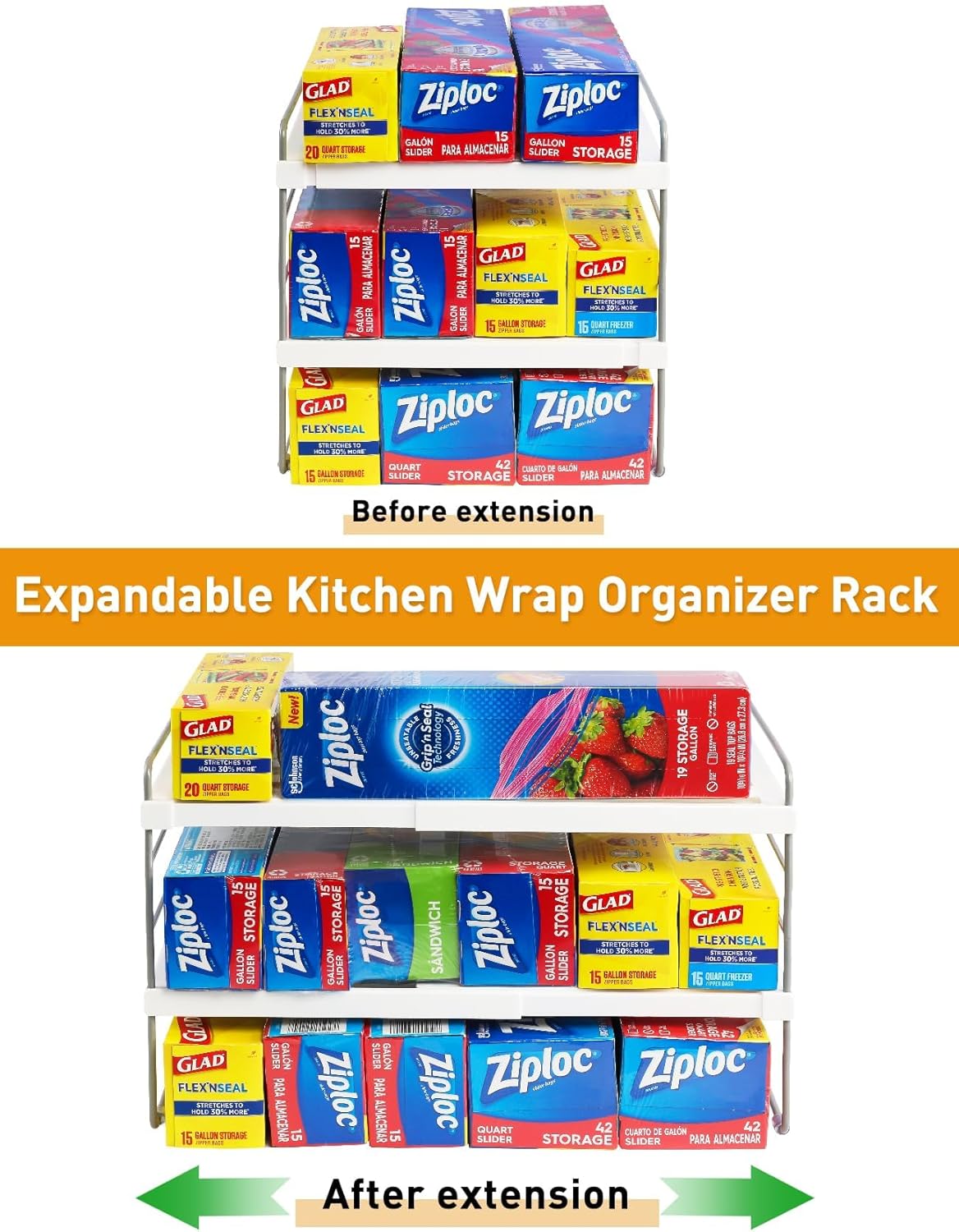 Foil and Plastic Wrap Organizer, Expandable Kitchen Pantry Storage
