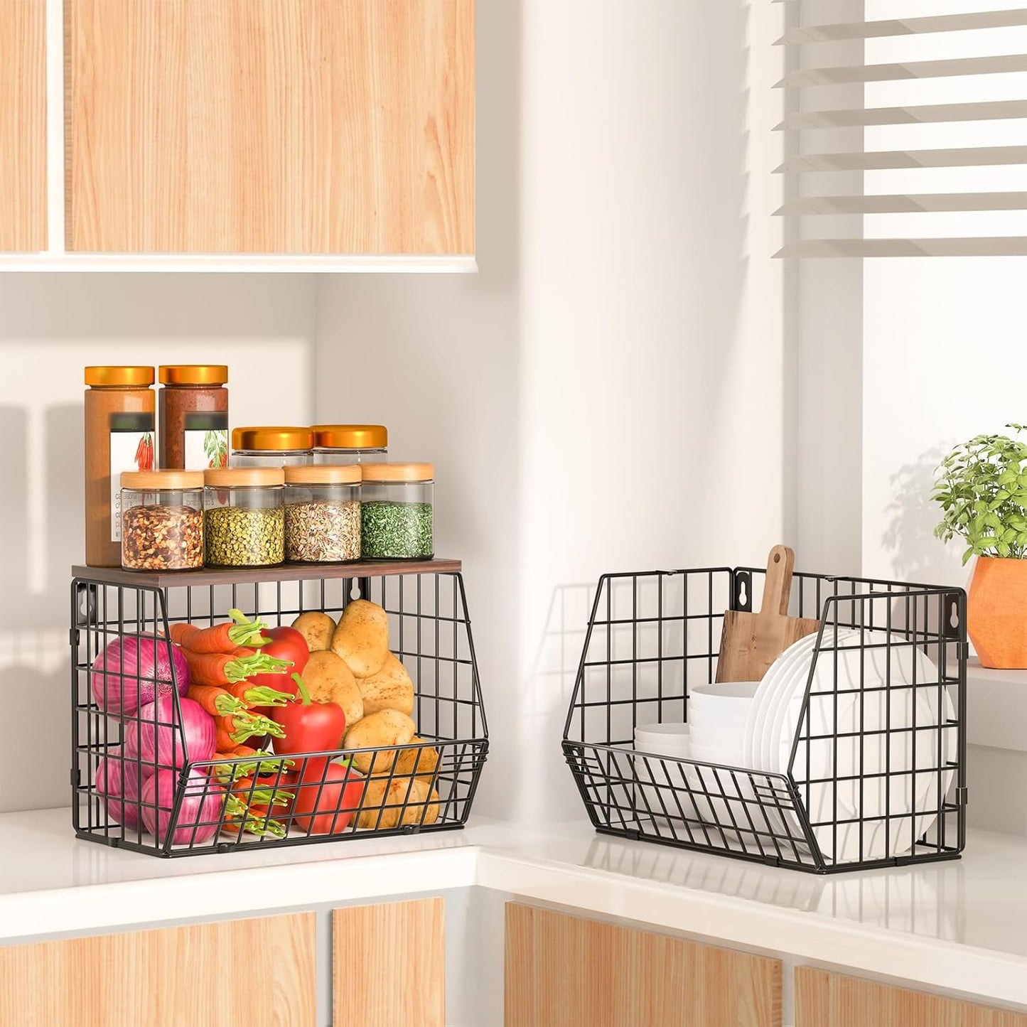 Fruit Basket for Kitchen Counter 2 Tier Fruit Bowl