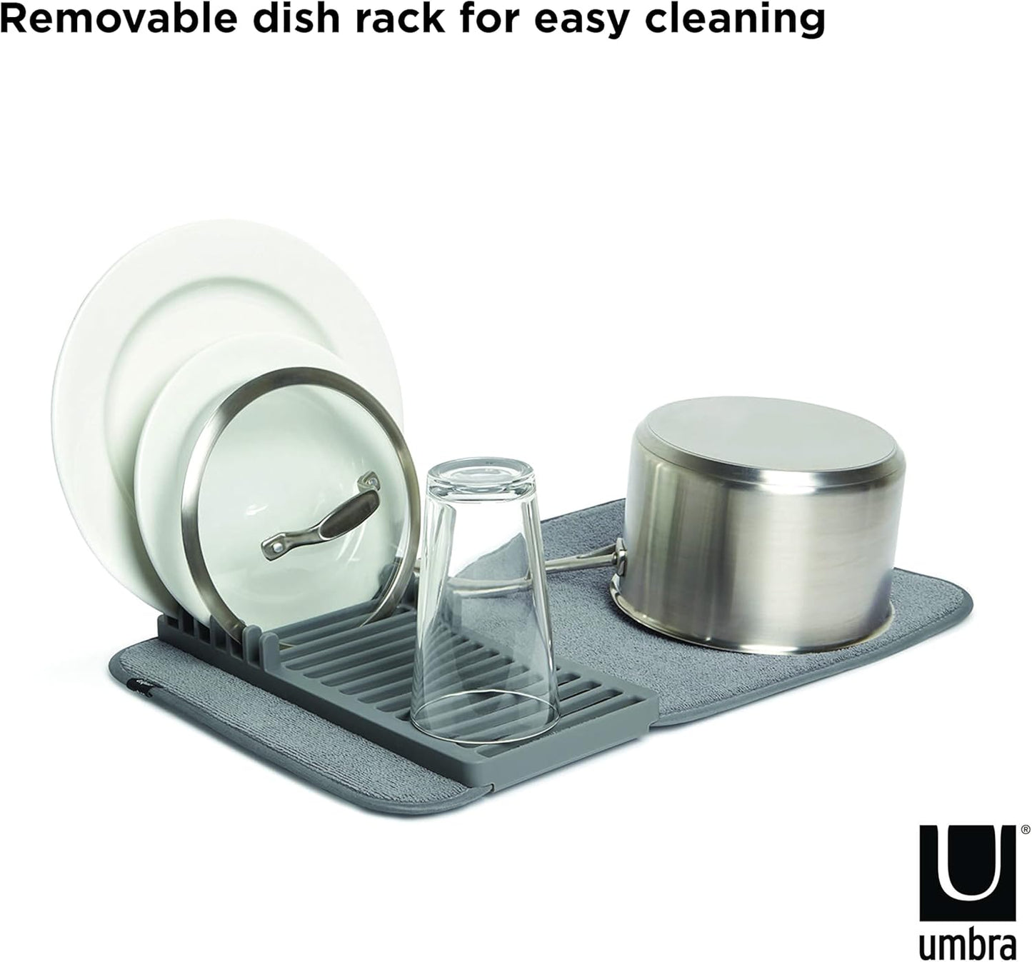 Udry Dish Rack and Microfiber Drying Mat – Space-Saving Design Folds Up for Easy Storage