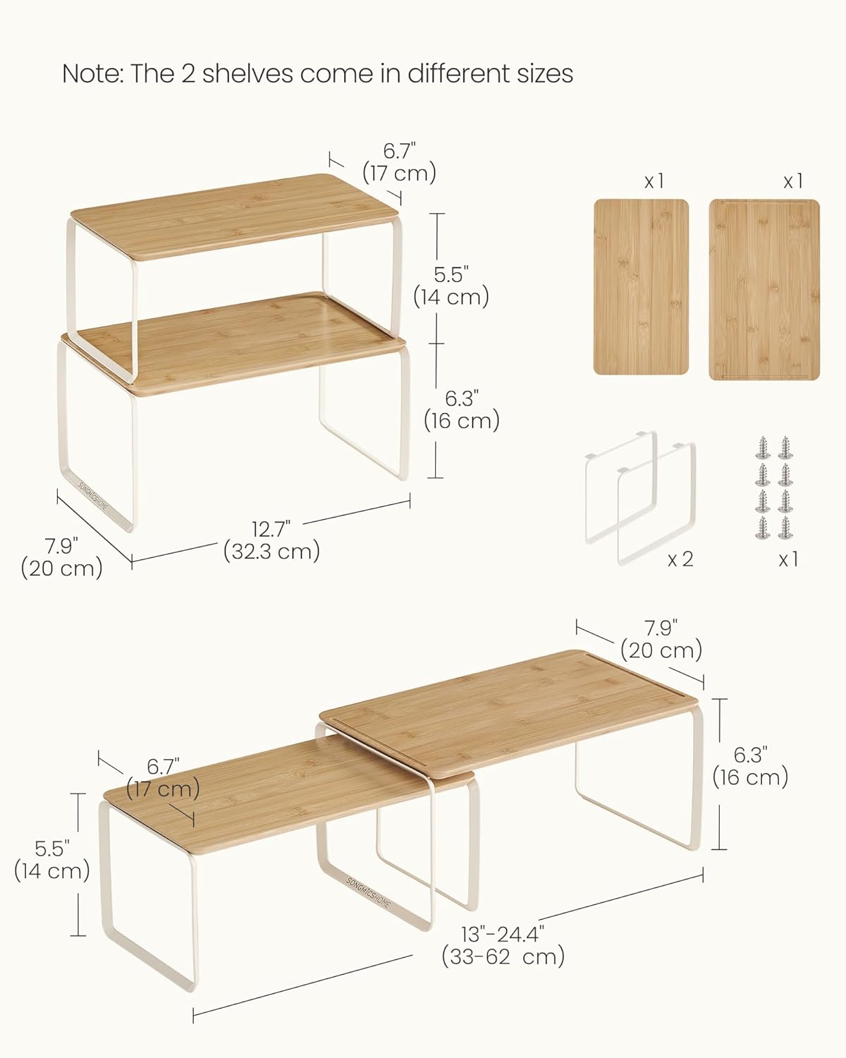 Cabinet Organizer Shelf, Set of 2 Kitchen Counter Shelves, Kitchen Storage, Spice Rack, Stackable