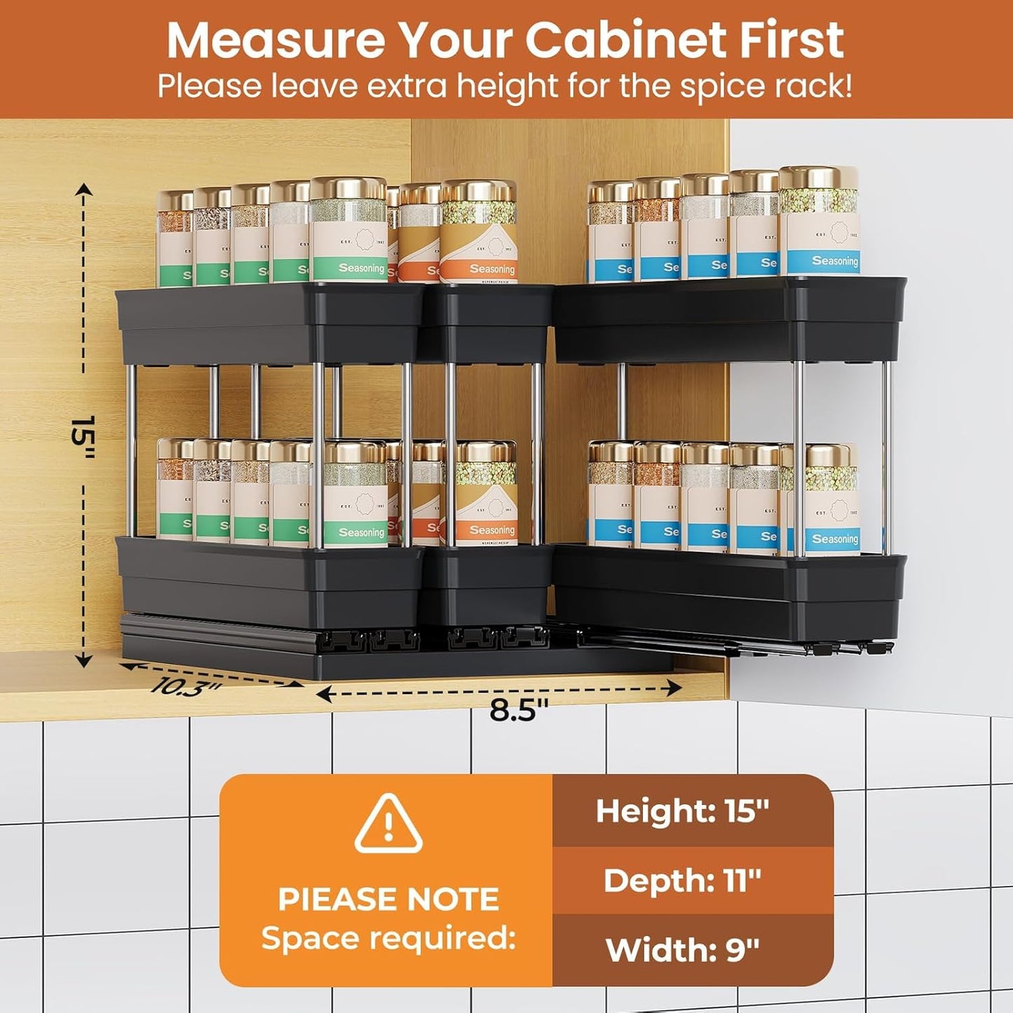 Pull Out Spice Rack Organizer for Cabinet, Slide Out Spice Racks Organizer