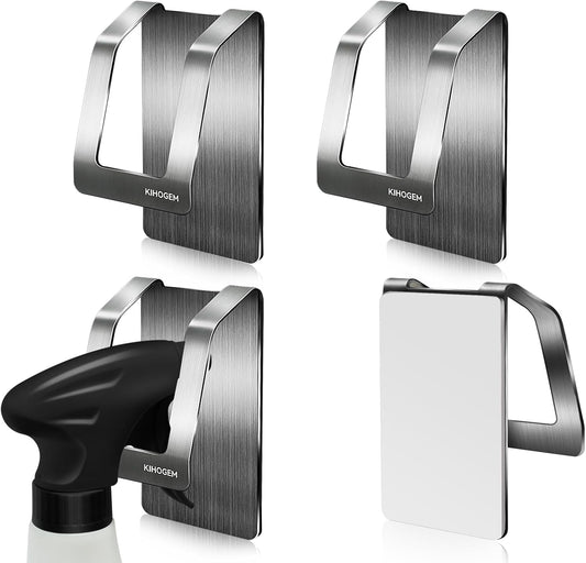 Spray Bottle Hanger, Adhesive Spray Bottle Hook Stainless Steel Spray Bottle Holder Wall Mount Non Drilling for Cabinet, Kitchen or Under Sink (4pcs)