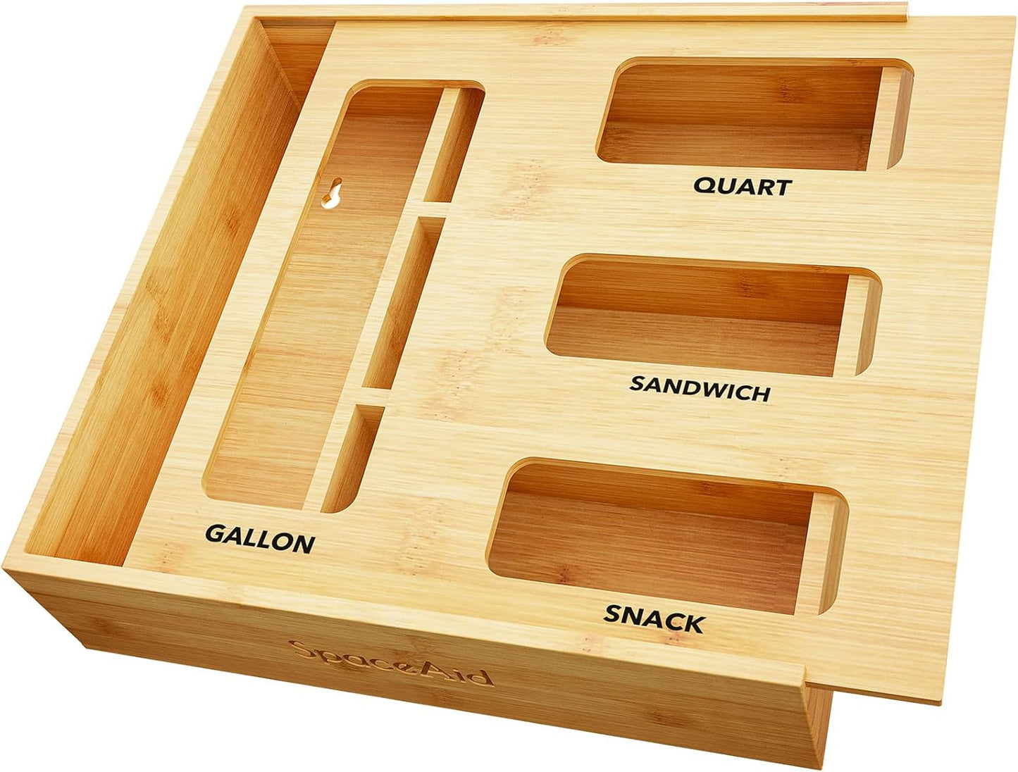Bag Storage Organizer for Kitchen Drawer, Bamboo Organizer, Compatible with Gallon, Quart