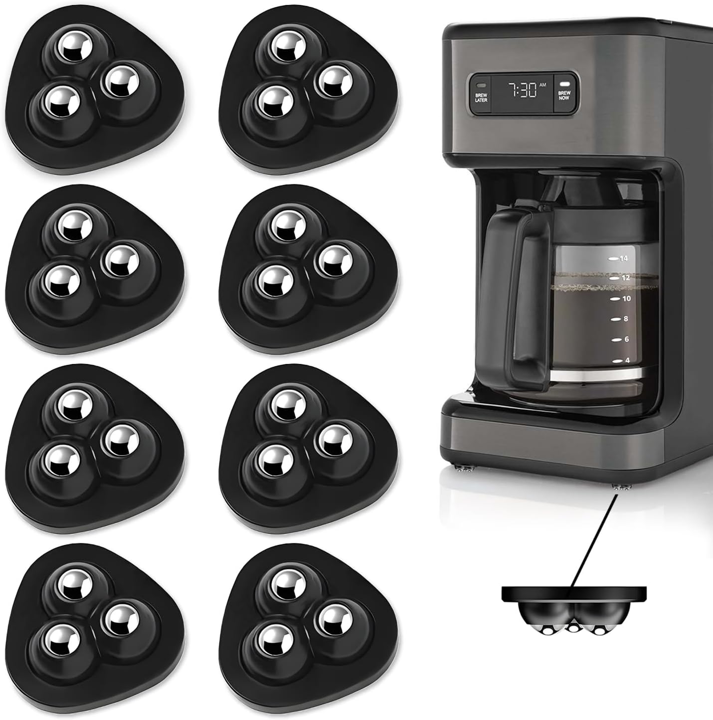 Appliance Slider, 8 Pack Self Adhesive Mini Caster Wheels, Appliance Rollers, 360° Swivel Universal Rollers, Appliance Sliders for Kitchen Appliances, for Coffee Maker, Countertop, Storage Box