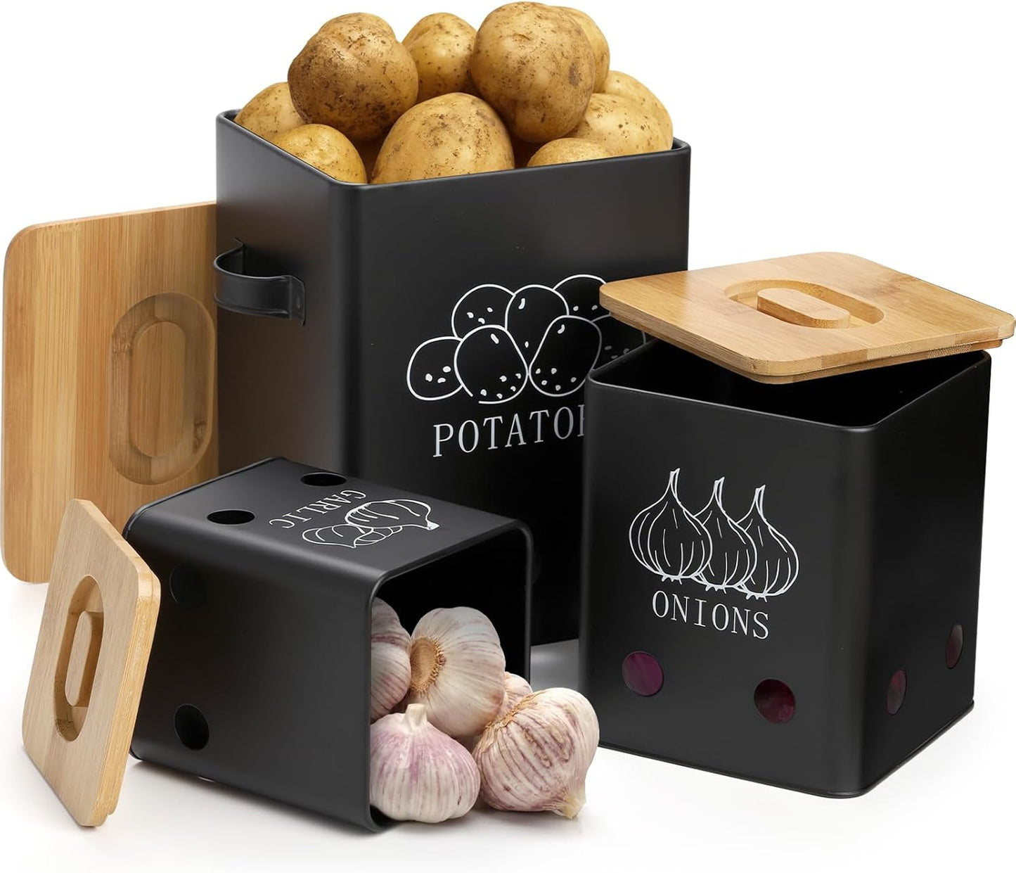 3 Pack Vegetable Storage Tins, Potato Onion Garlic Storage Canister