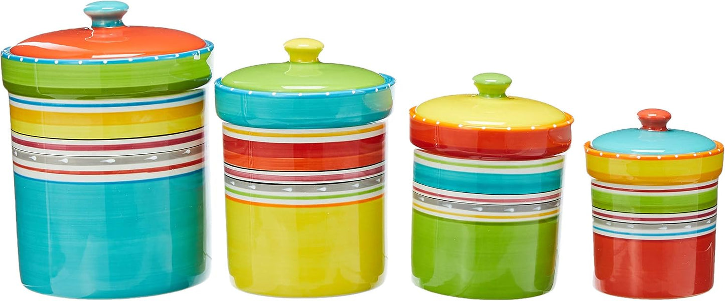 Mariachi 4-Piece Ceramic Kitchen Canister Set – Airtight Colorful Striped Storage Jars with Lids