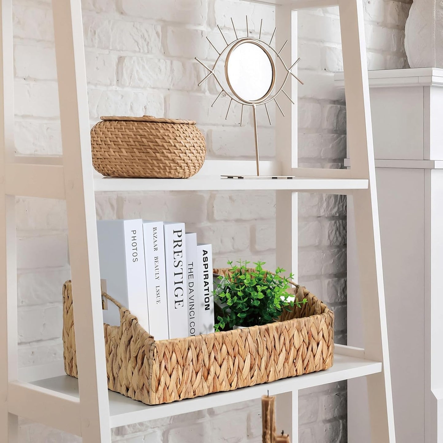 Rattan Storage Baskets, Handwoven Wicker Storage Bins with Built-in Handles