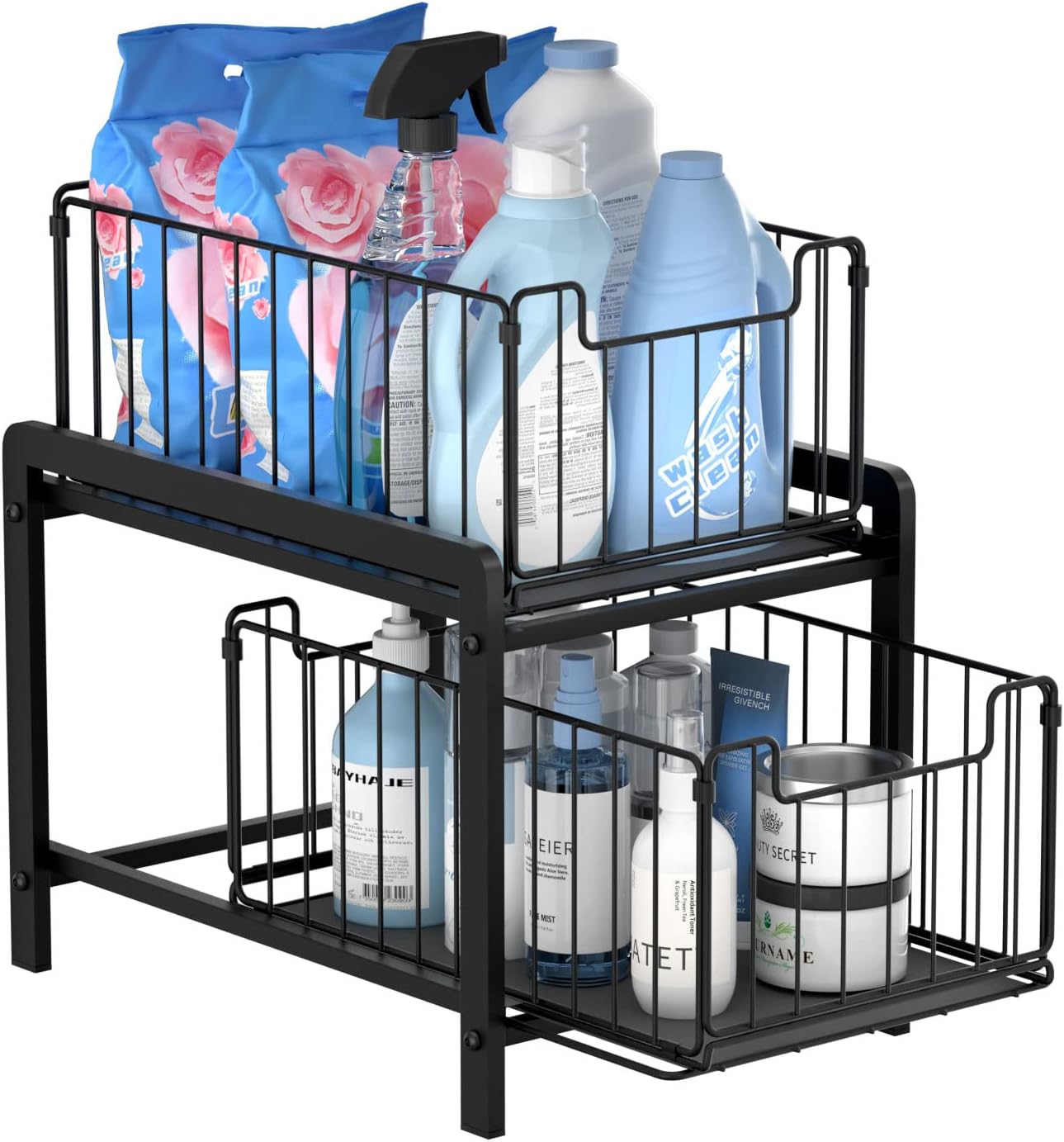 2-Tier Under Sink Organzier: Iron Under Sink Cabinet Organizers With Sliding Drawer