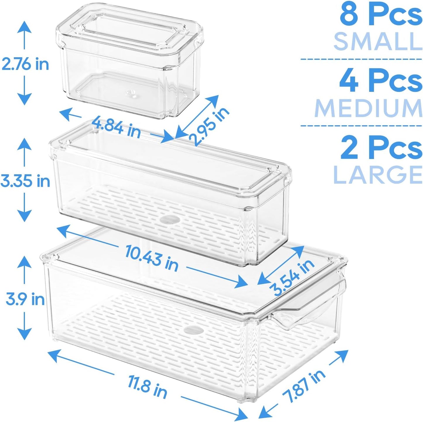 14 Pack Fridge Organizers, Refrigerator Organizer Bins with Lids