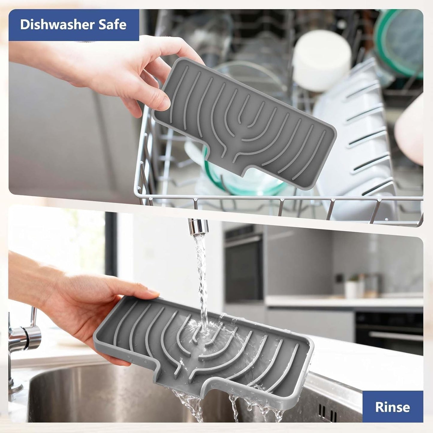 Silicone Sponge Holder for Kitchen Sink With Drain Spout, Self Draining, Kitchen Soap Tray