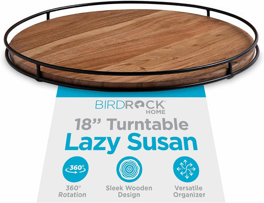 18” Wooden Lazy Susan - Espresso - Iron Edges - Table Top Turntable - Cabinet or Pantry Organizer