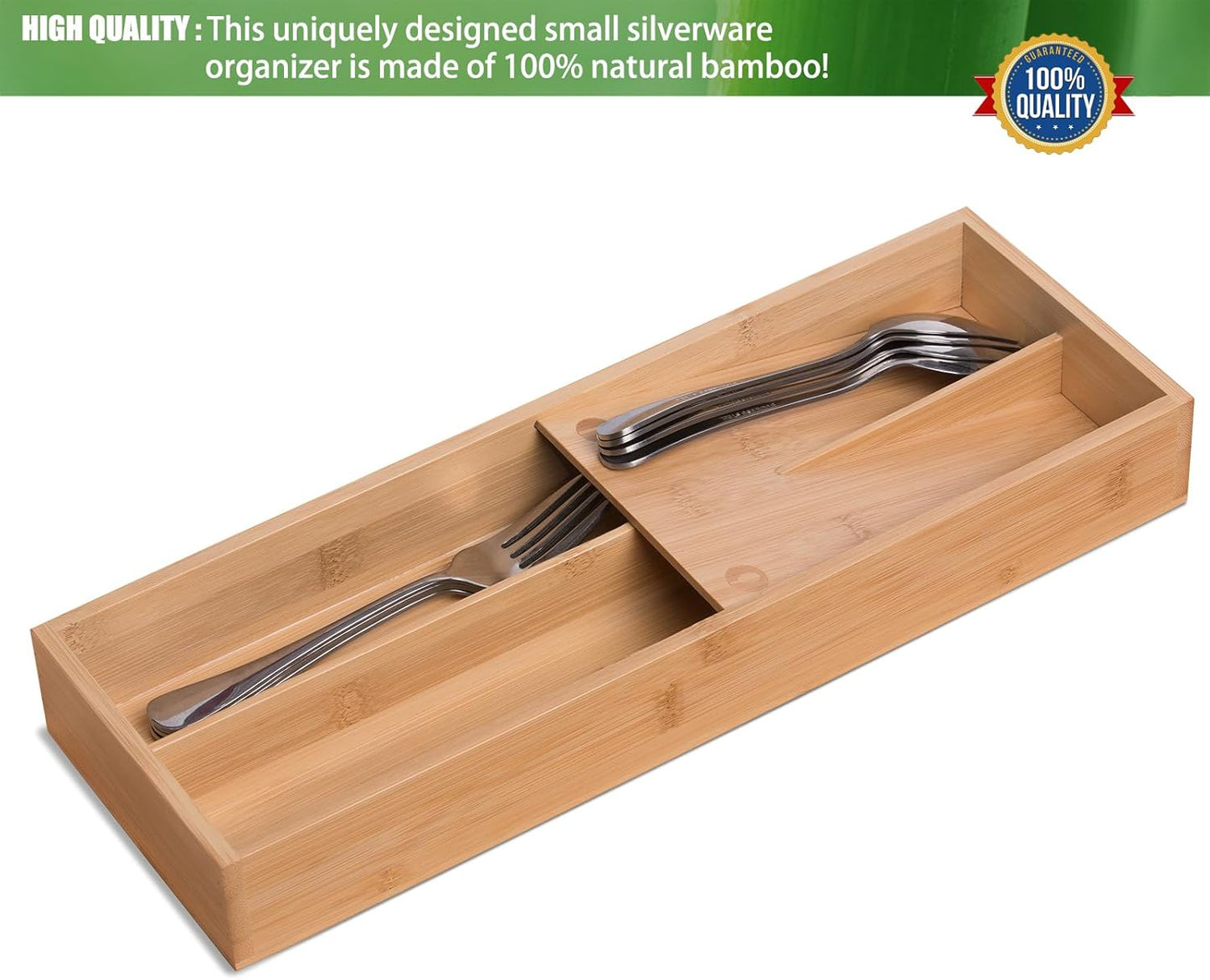 Bamboo Silverware Drawer Organizer, Kitchen Small Silverware Organizer, Utensil Tray Holder