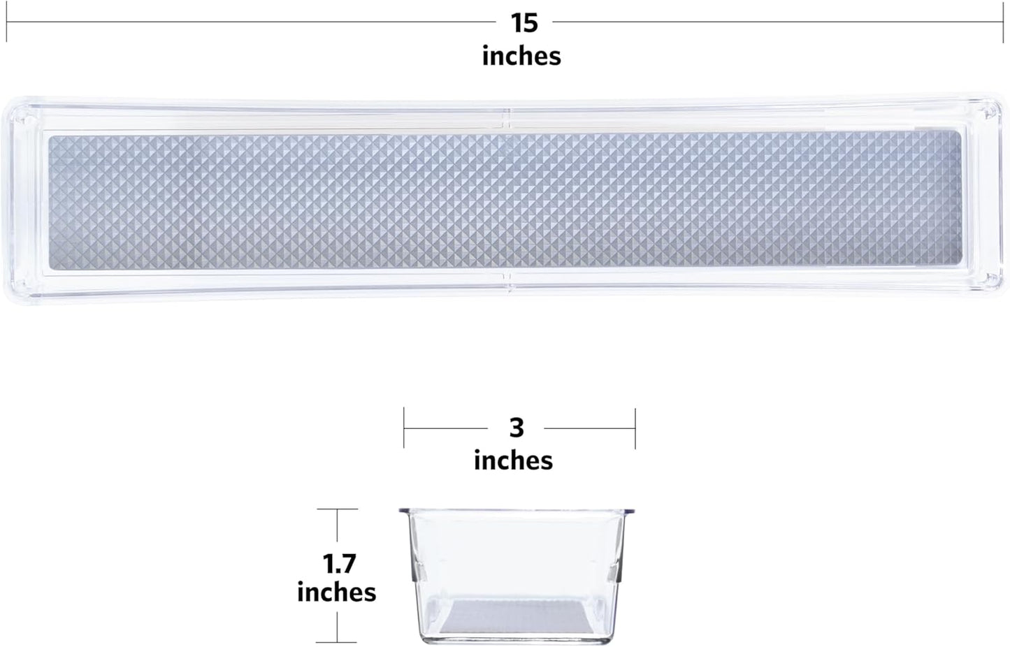 Drawer Organizer Bin, 15x3 - Heavy Duty Clear Plastic Storage Tray for Junk Drawers