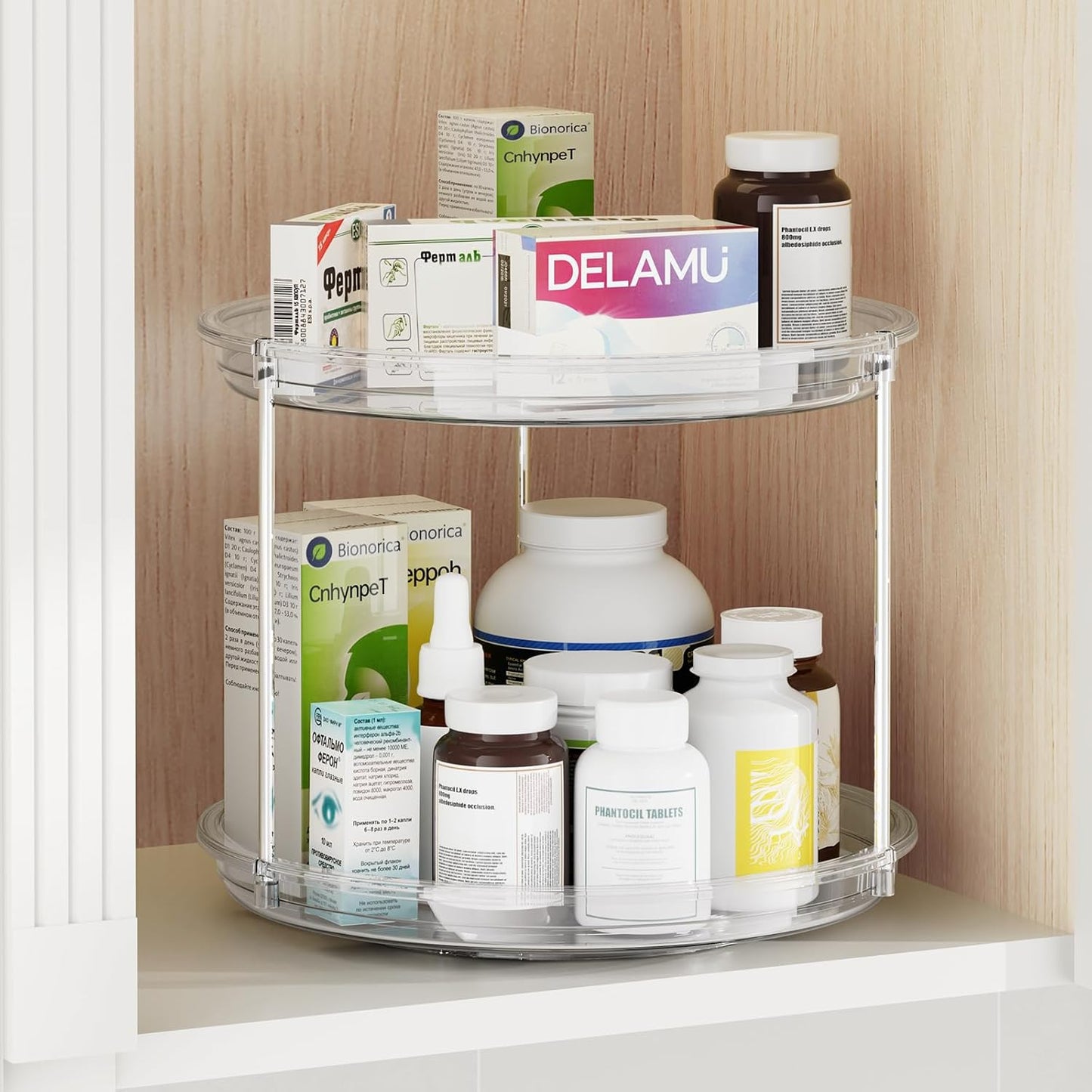 2 Tier Lazy Susan Organizer, 9.25'' Lazy Susan Turntable for Cabinet