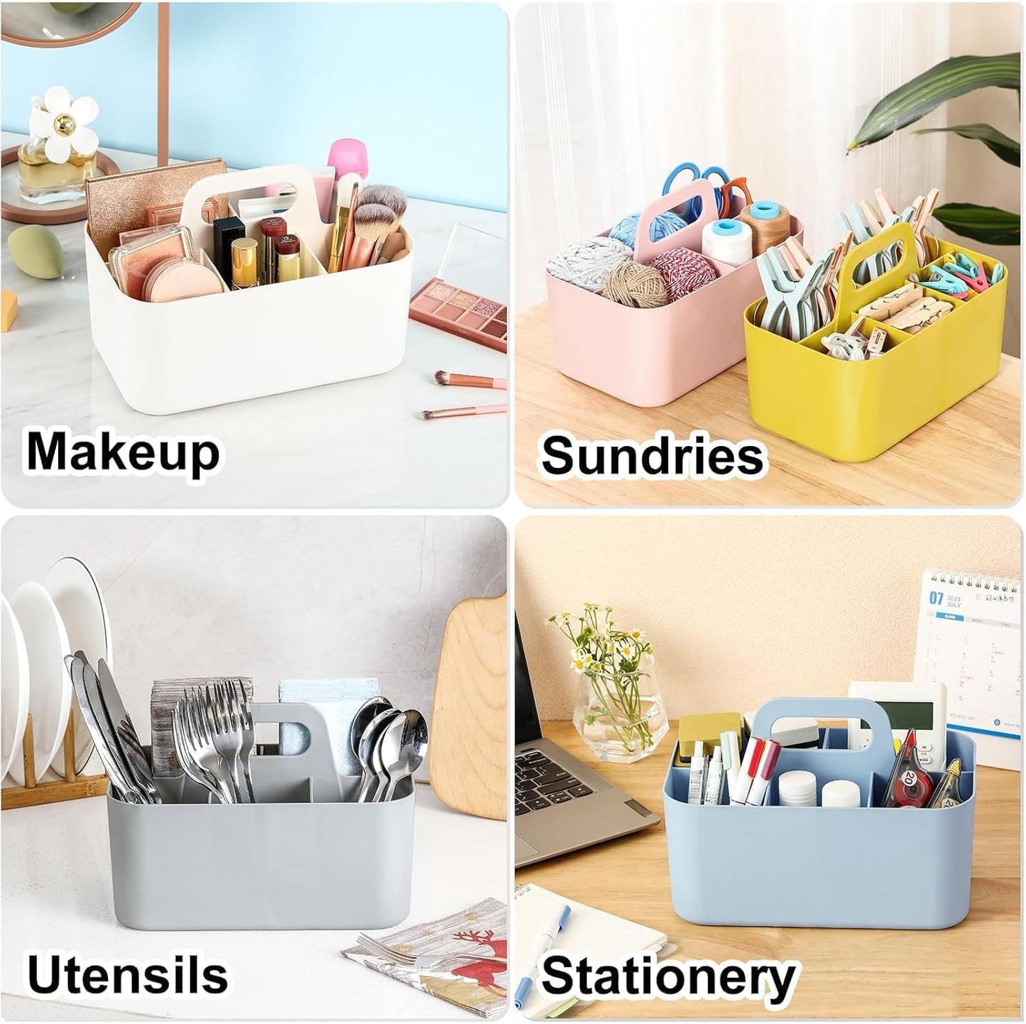 Multiuse Caddy Organizer with Handle, Portable Divided Plastic Tote Bin - Art Craft