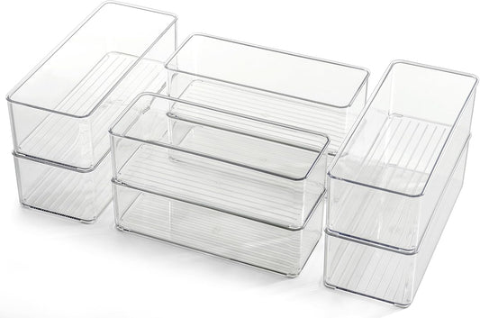 8 Pack Clear Plastic Drawer Organizers Set