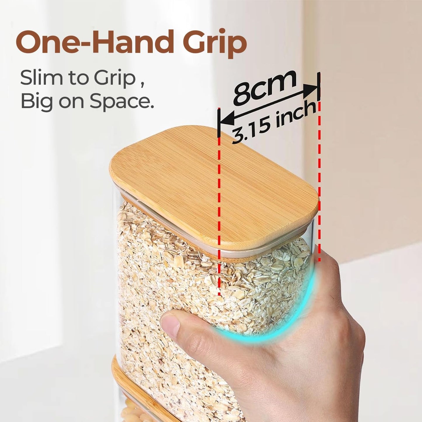1.2 Qt Rectangle Glass Storage Containers with Lids, Glass Jars with Bamboo Lids