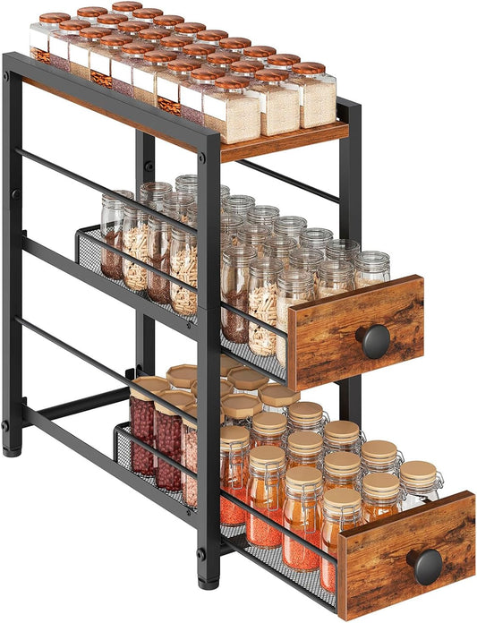 Spice Rack, 3-Tier Pull Out Spice Rack Organizer for Countertop