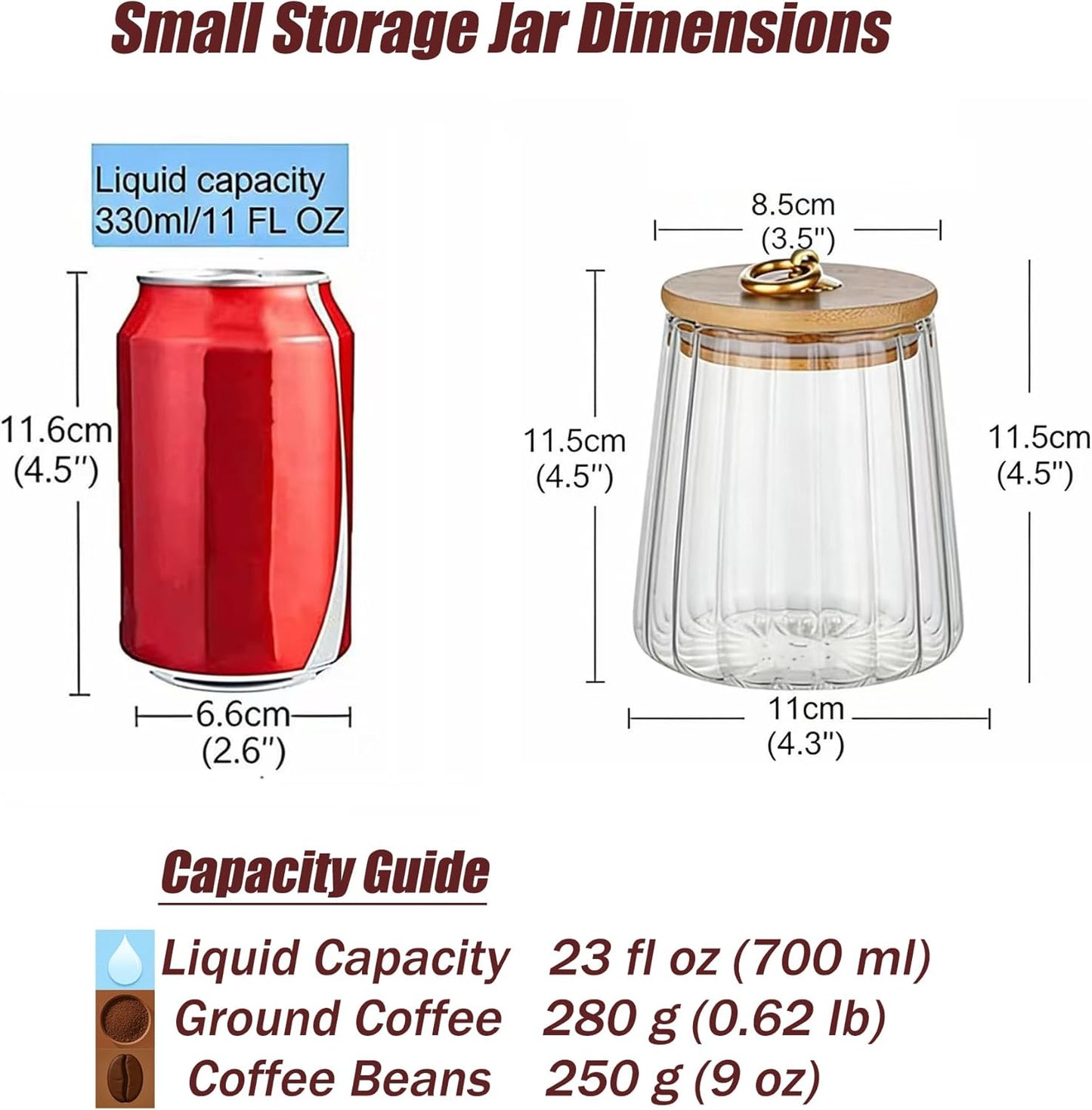 Glass Coffee Nuts Canister Airtight Storage Jar Petal Decorative Container with Bamboo Lid Metal Handle Easy to Grasp 700ml, 23 FL OZ
