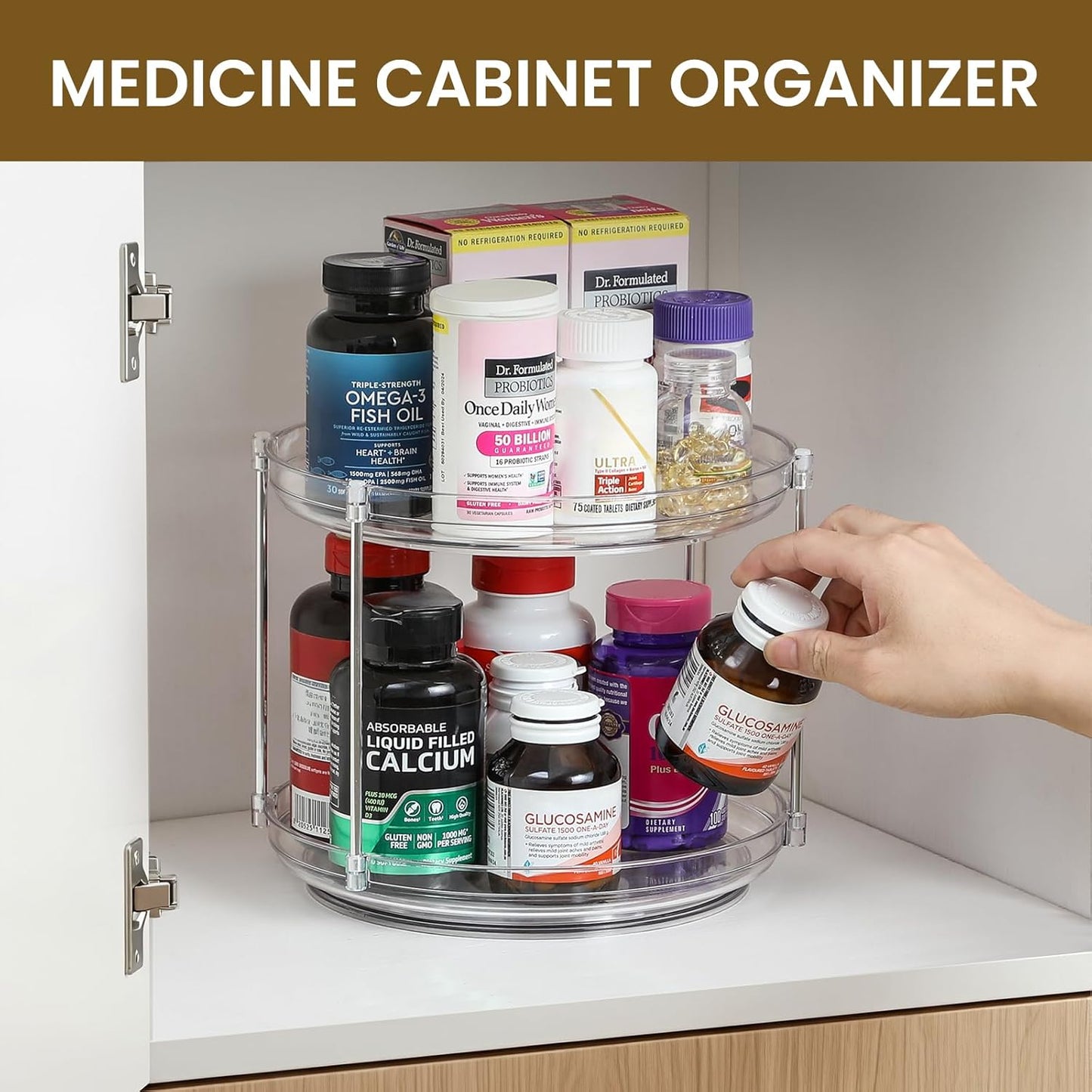 2 Set 2 Tier Non-Skid Acrylic Lazy Susan Turntable Organizer - Rotating Spice Rack